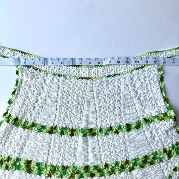 Vtg Crochet Apron Variegated Greens White OSFM Handmade Giftable Half Apron EUC - Picture 6 of 8